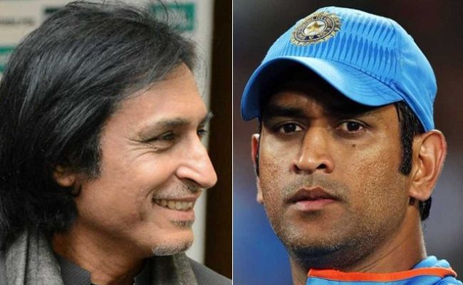 A picture of Ramiz Raja (left) next to Mahendra Singh Dhoni in 2017