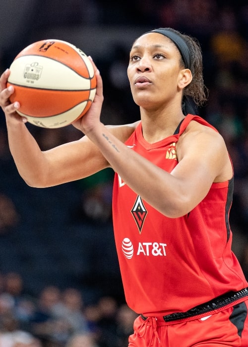 A'ja Wilson during a match between Minnesota Lynx vs Las Vegas Aces at Target Center in Minneapolis, MN on June 1 2019; the Aces won the game 80-75
