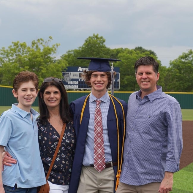 Drew Justice as seen in a picture with his brother Cole Justice and their parents in May 2020