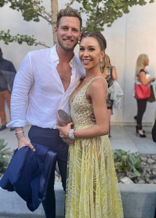 Erich Schwer as seen in a picture with TV star Gabby Windey in September 2022, at the Dancing with the Stars CBS studios