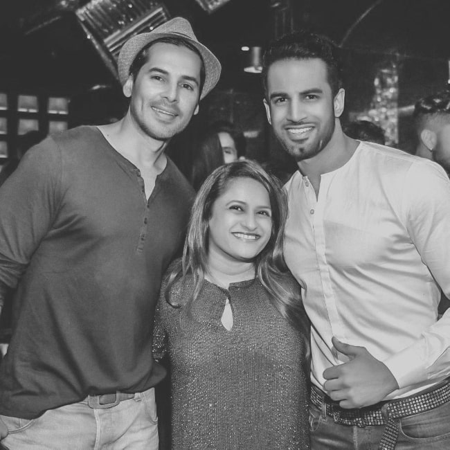 From Left to Right - Dino Morea, Rohini Iyer, and Upen Patel smiling in a black-and-white picture in Mumbai, Maharashtra in August 2017