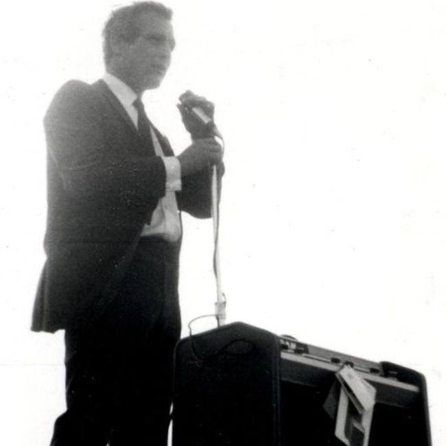 Paul Newman seen at a political rally in 1968