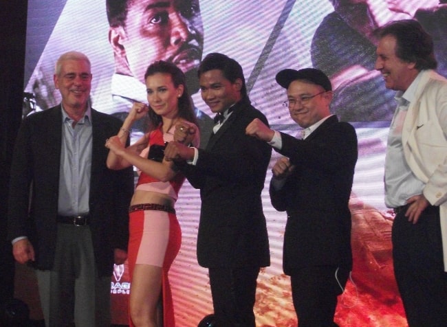 Tony Jaa (Center) at a press conference for the film 'Skin Trade' in 2015
