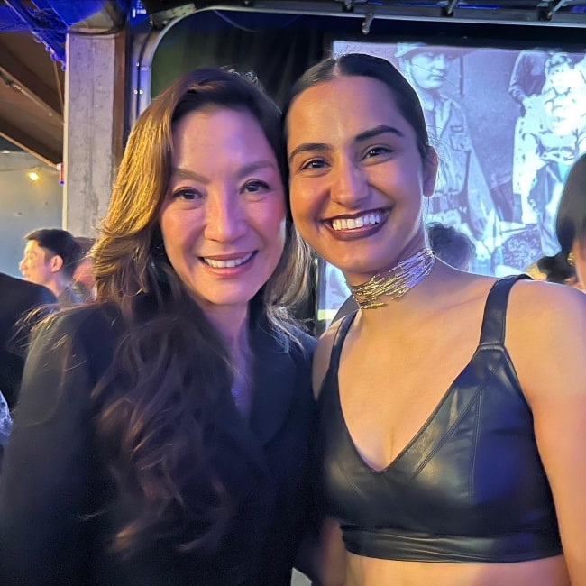 Amrit Kaur as seen in a picture with actress Michelle Yeoh in April 2022, at East West Players Inc.