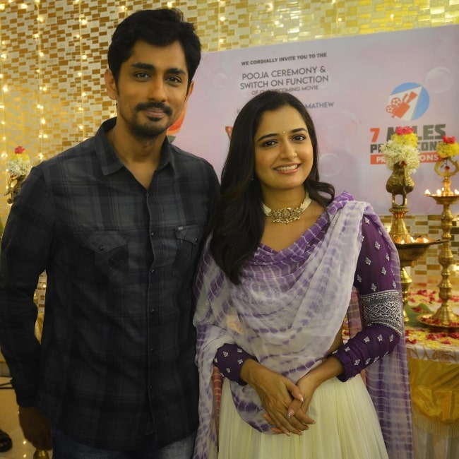 Ashika Ranganath as seen in a picture that was taken with actor Siddharth Suryanarayan in September 2022, in Chennai, India
