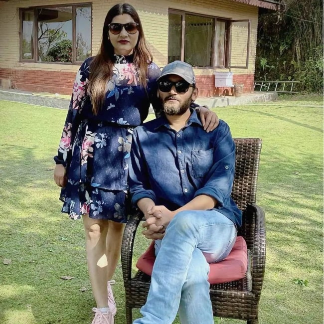 Bipin Karki as seen in a picture with his wife Reshma Katuwal in March 2022
