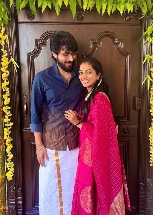 Harish Kalyan as seen in a picture with his wife Narmada Udayakumar Harish in November 2022