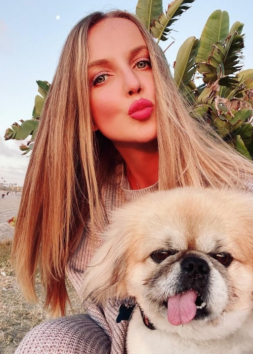 Lucia Oskerova as seen in a selfie with her dog in July 2020, in Los Angeles, California