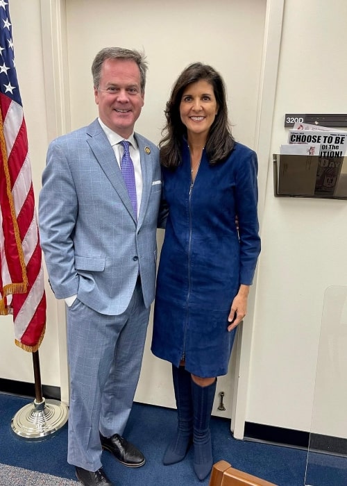 Nikki Haley as seen in a picture with Republican member Nathan Ballentine in January 2023, at the South Carolina State House