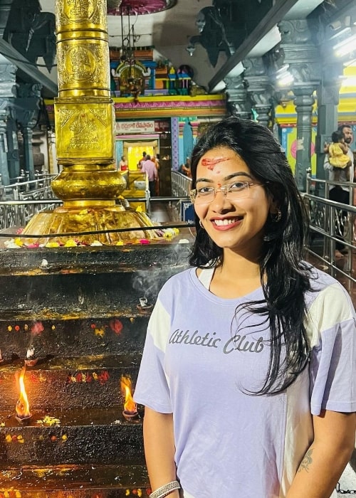 Padhu Padmavathi as seen in a picture that was taken in Bhadrakali Temple, Warangal in February 2023