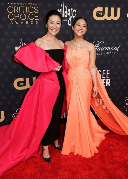 Stephanie Hsu (right) and Michelle Yeoh as pictured together in 2023