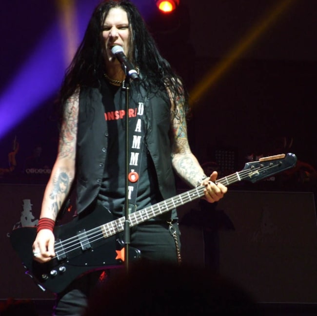 Todd Kerns pictured while performing with Slash at Hristo Botev Hall, Sofia, as part of the World On Fire Tour 2015