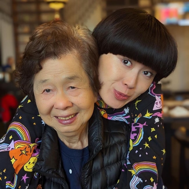 Atsuko Okatsuka as seen in a picture with her grandmother in February 2023