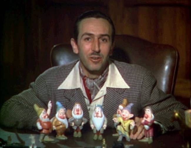 Walt Disney seen introducing the Seven Dwarfs in the Snow White trailer from 1937