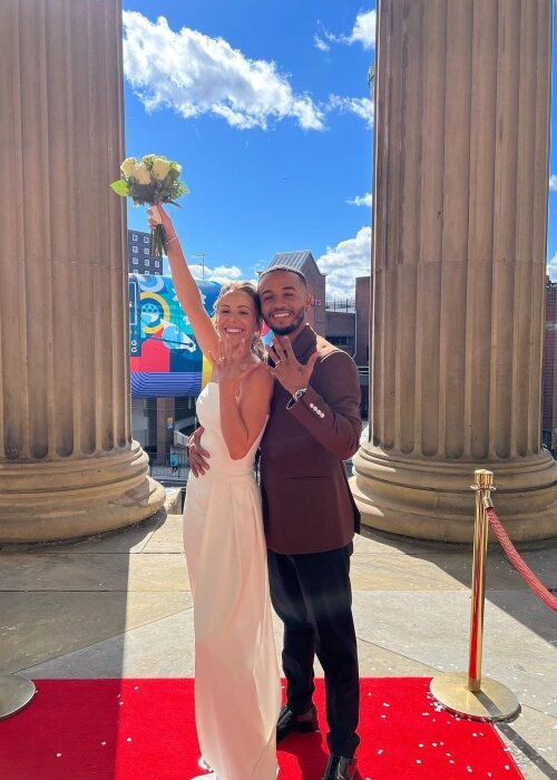 Aston Merrygold as seen with Sarah Louise on their wedding day in October 2022