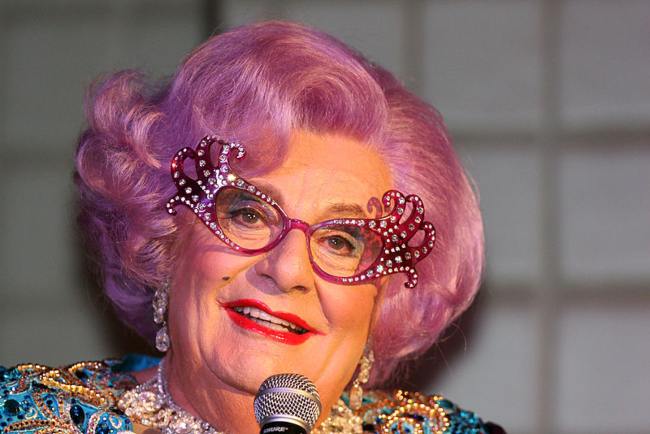 Barry Humphries seen dressed as Dame Edna in 2012