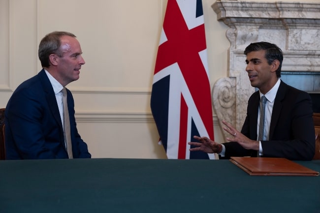 Dominic Raab (Left) meeting with Prime Minister Rishi Sunak after his appointment as the Deputy Prime Minister, Lord Chancellor, and Justice Secretary on October 25, 2022