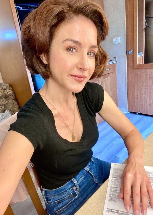 Erin Karpluk as seen in a selfie that was taken in June 2022, in Toronto, Ontario