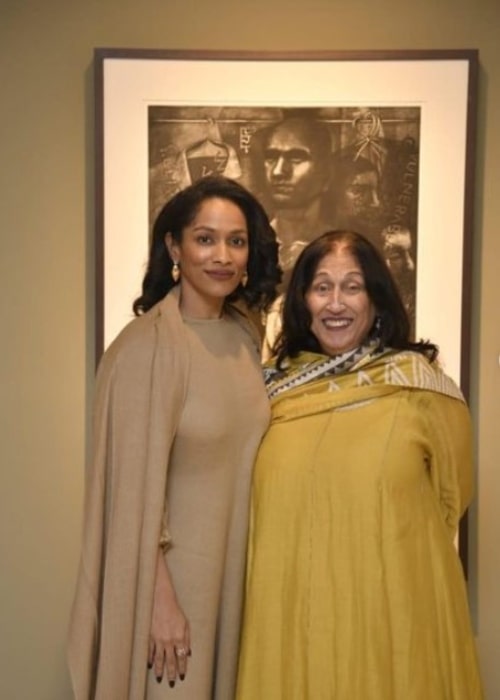 Kiran Nadar posing with Indian fashion designer and actress Masaba Gupta in December 2022
