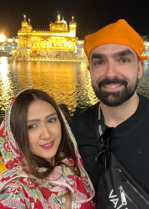 Krissann Barretto and Nathan Karamchandani at the Golden Temple in Amritsar, Punjab in April 2023