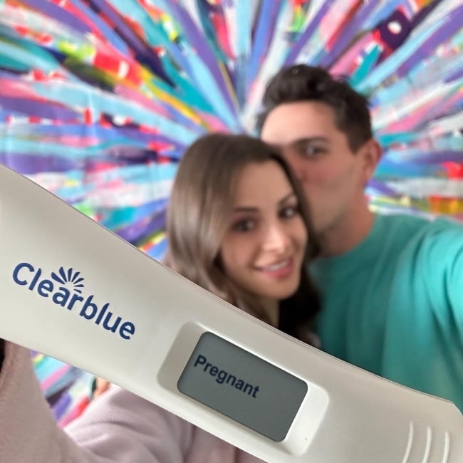 Nichola Basara and Casey Cott promoting Clearblue while announcing their pregnancy in April 2023