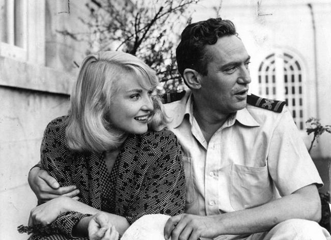 Peter Finch as seen with Diane Cilento during the making of the 1955 film Passage Home