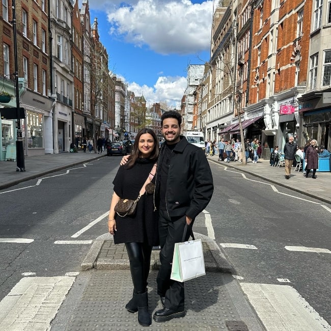 Shivang Chopra as seen in a picture with his sister Parineeti in London, United Kingdom in April 2023