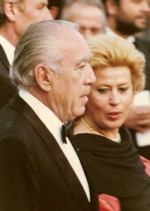 Anthony Quinn with his 2nd wife Jolanda Addolori at the Cannes film festival in 1990
