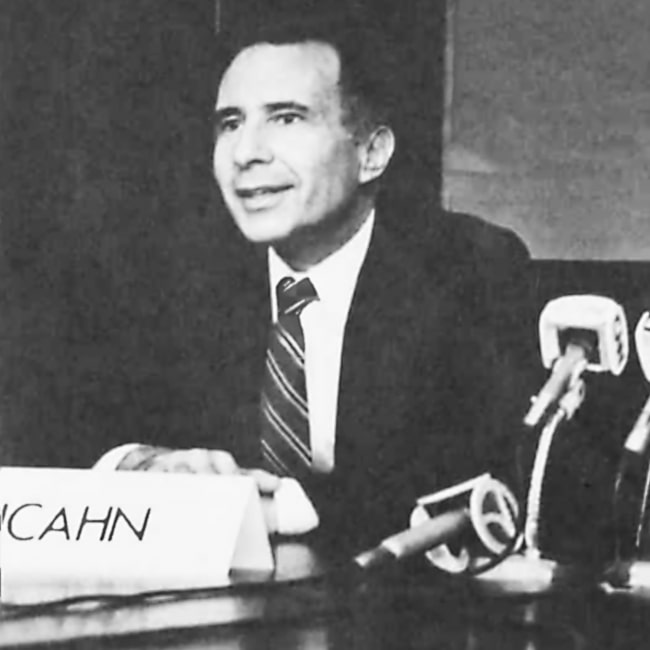 Carl Icahn pictured at a 1980s conference
