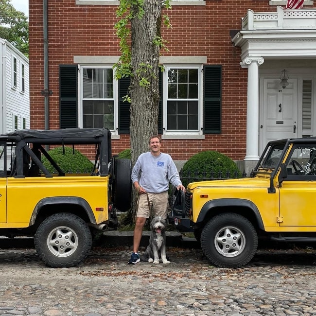 Doug DeMuro as seen in a picture with his dog Noodle that was taken in August 2022, in Nantucket, Massachusetts