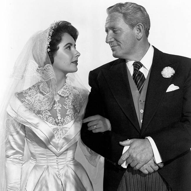 Elizabeth Taylor and Spencer Tracy as seen in a promotional image for the 1950 film Father of the Bride