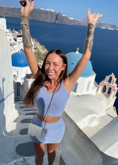 Elle Howard as seen in a picture that was taken at Santorini, Greece on July 2022