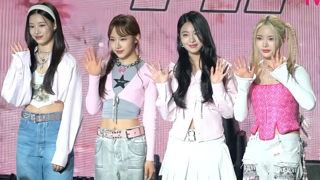 FIFTY FIFTY (From Left to Right - Sio, Saena, Aran, and Keena) as seen at Billboard Hot 100 Commemorative Press Conference in April 2023