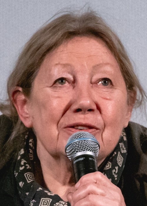 Françoise Lebrun speaking at the premiere of The Mother And The Whore in April 2022