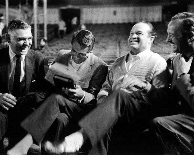 (From l to r) Clark Gable, Cary Grant, Bob Hope, and David Niven seen laughing their hearts out in the 1950s