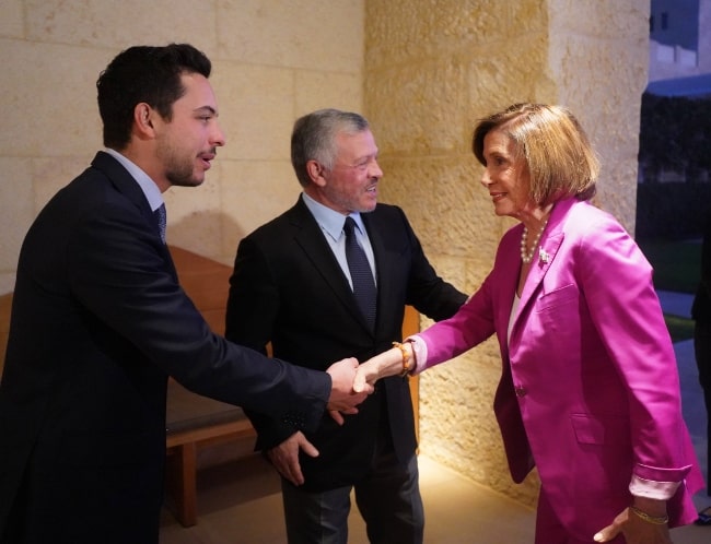 Hussein, Crown Prince of Jordan and King Abdullah II pictured during their meeting with U.S. House Speaker Nancy Pelosi in Amman, Jordan in October 2019
