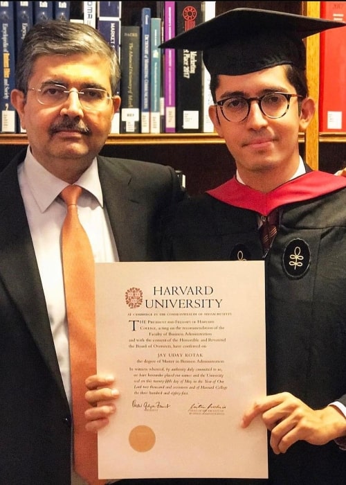 Jay Kotak and his father at Harvard Business School in September 2020