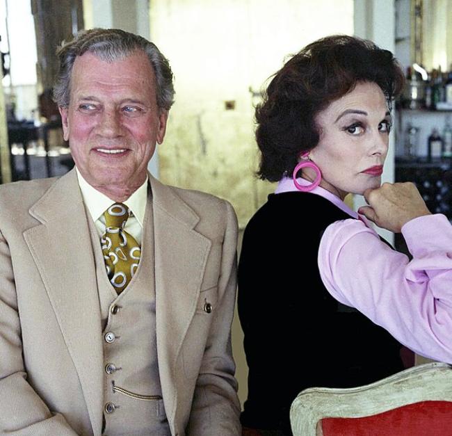 Joseph Cotten as photographed with his wife Patricia Medina in 1973