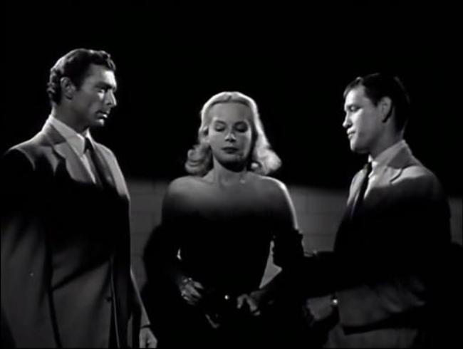Lee Van Cleef (left), Jean Wallace, and Ear Holliman in a scene from the 1955 film The Big Combo