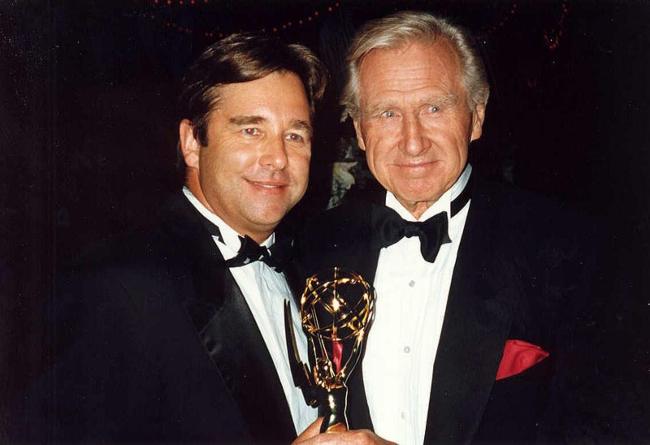 Lloyd Bridges as seen with his son Beau at the 44th Emmy Awards in 1992