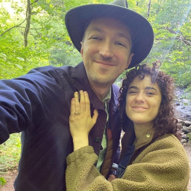 Shane Madej and Sara Rubin announcing their engagement in a selfie which was taken in June 2022