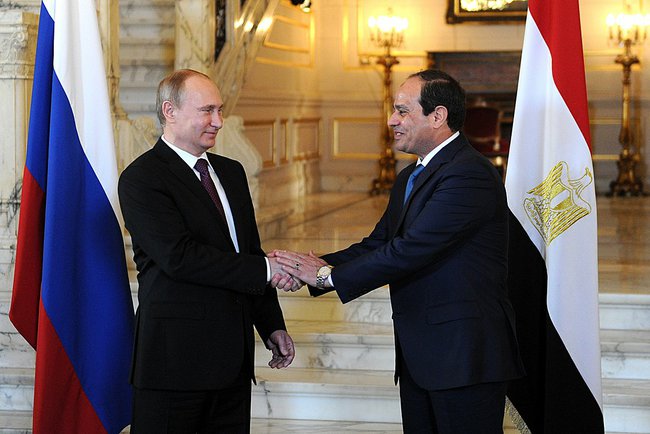 Abdel Fattah el-Sisi (Right) and Vladimir Putin meeting on February 10, 2015