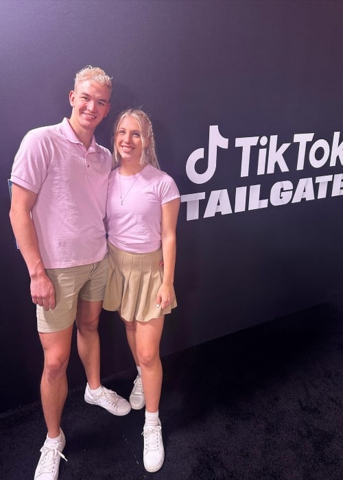 Cayden Christianson as seen in a picture with his girlfriend Alyssa Eckstein at TikTok Tailgate in February 2023