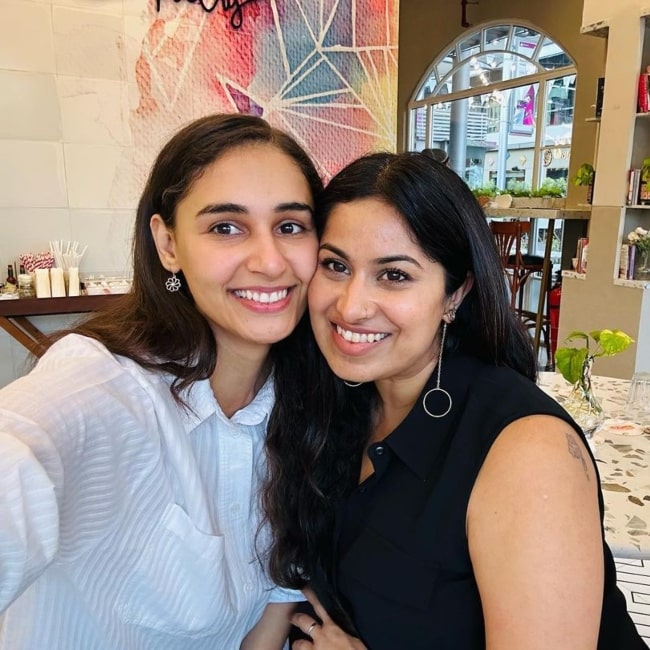 Hasleen Kaur as seen in a selfie that was taken with influencer model Shrreya Sharrma in May 2023