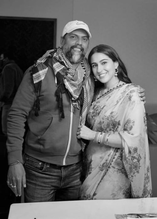 Laxman Utekar as seen in a black-and-white picture with Sara Ali Khan in August 2022