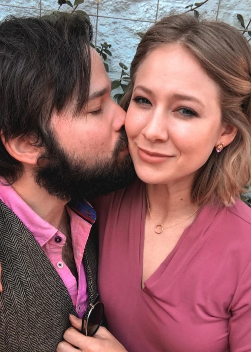 London Elise Kress as seen in a selfie with her husband actor Nathan Kress sharing a romantic moment in February 2020
