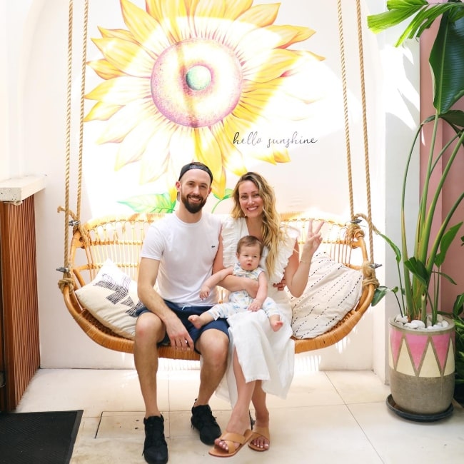 Myka Stauffer as seen in a picture with her husband James and youngest child Onyx Stauffer at the Kynd Community, in Bali in January 2020