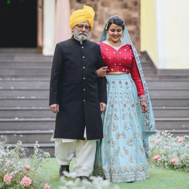 Pankaj Kapur as seen with his daughter Sanah on her wedding day in March 2022