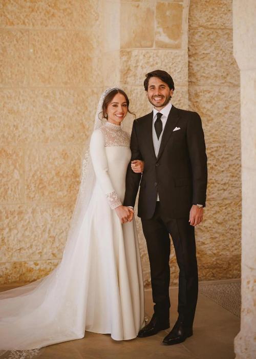 Princess Iman bint Abdullah as seen with her husband Jameel Alexander Thermiótis on their wedding day in March 2023