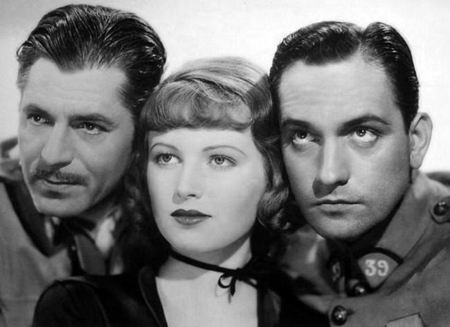 Warner Baxter, June Lang, and Fredric March as seen in the 1936 film The Road to Glory